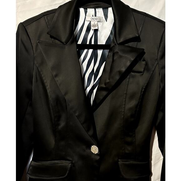 Vintage 90s Y2K Cache Black Satin Jacket Lined Jewel Button Women Size 2 - Picture 2 of 7